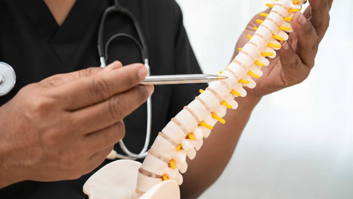 Physician reviewing spinal anatomy to diagnose chronic pain in Westminster CA